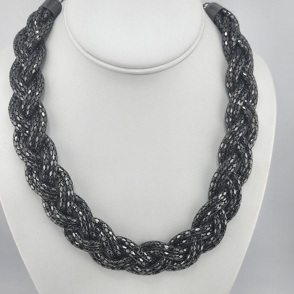 Gunmetal Mesh Braided Necklace